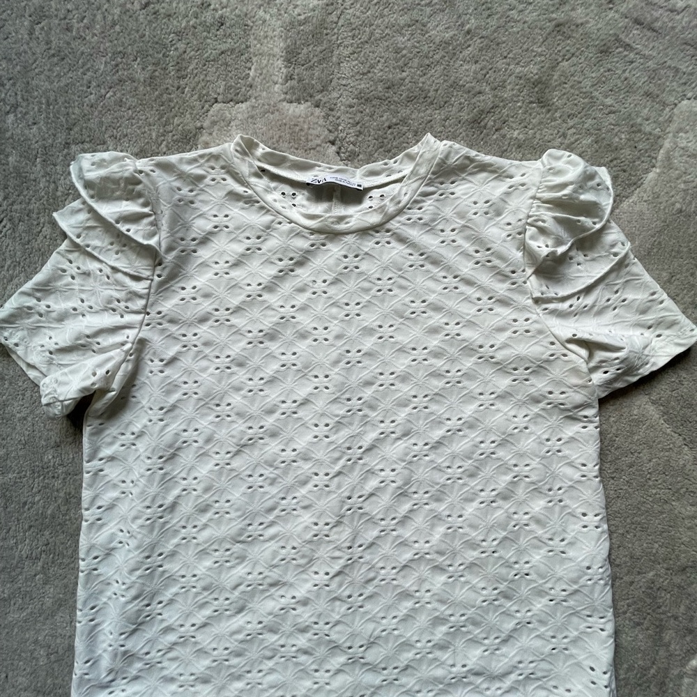 Zara Cream Eyelet Detail Top